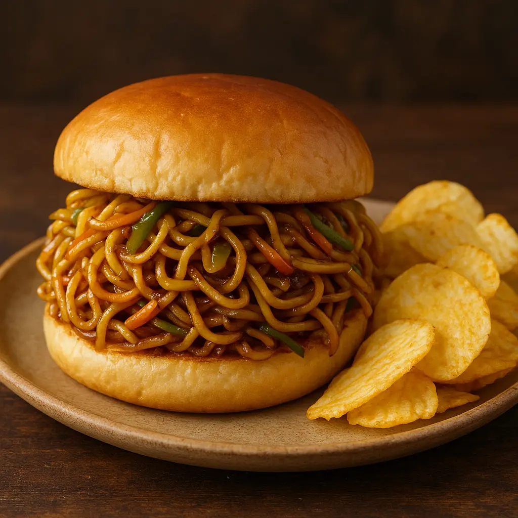 Chowmein Burger at Desi Club Indian Street Food & Sweets in Edmonton